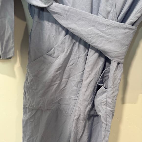 Apiece Apart Light Blue Linen Blend Wrap Jumpsuit Long Sleeve V Neck Tie Waist - Picture 9 of 9